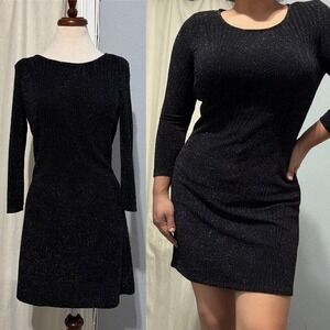 Trixxi Black & Silver Shimmer Sparkle Long Sleeve Mini Bodycon Dress Women M